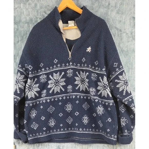 Vintage Disney Plush Thick Fleece Sweatshirt 1/4 Zip Mickey Snowflake Men's XL - Picture 1 of 6